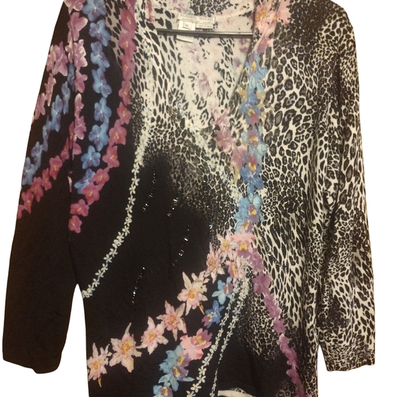 Floral and Animal Print Blouse With Sequin's - Picture 1 of 7